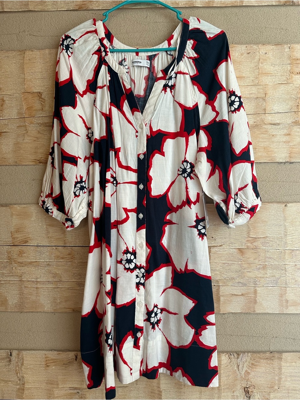 Kohl's Sonoma Floral Mini Dress in White, Navy Blue and Red
